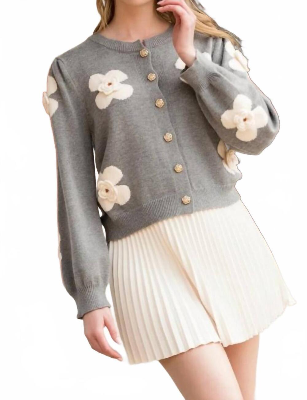 NEW THML floral knit cardigan in grey